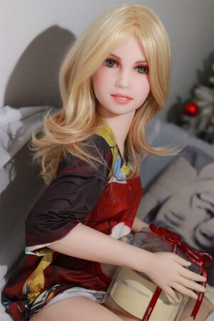 125cm German blonde girl sex doll holding gift box