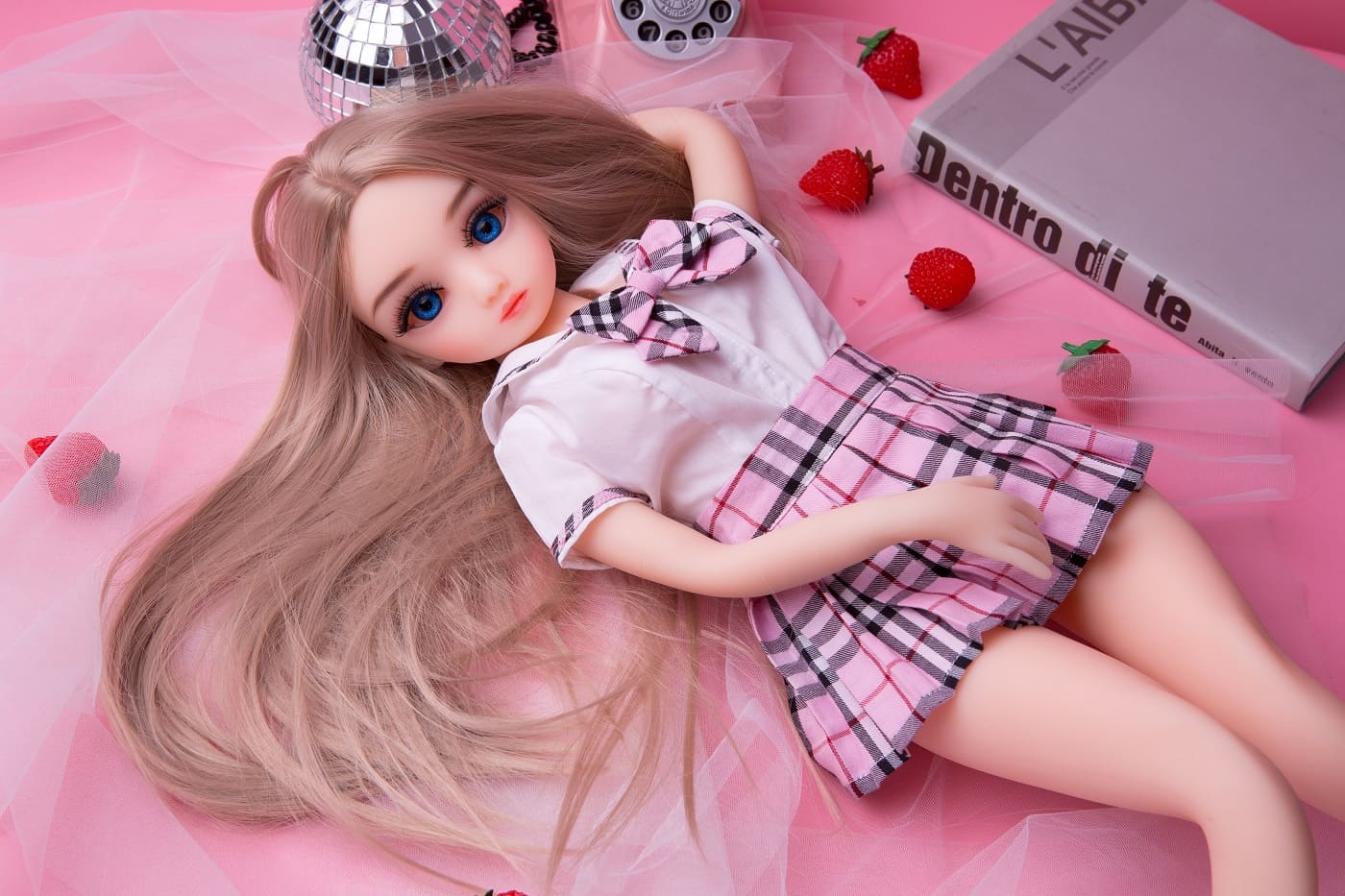 Cute blue eyes miniature student sex doll