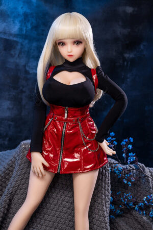 Sexy anime style mini sex doll in red tight leather skirt