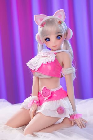 Silver haired pink cat eared sex doll